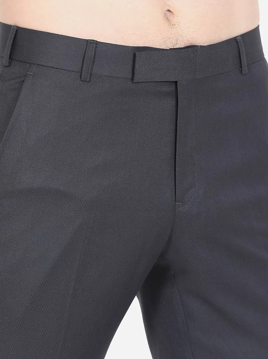 Dark Grey Solid Slim Fit Formal Trouser | Metal