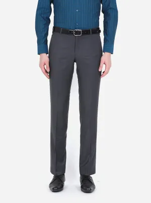 Dark Grey Solid Slim Fit Formal Trouser | Metal