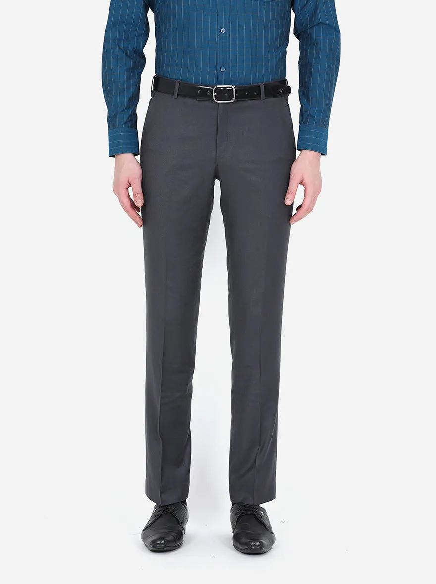 Dark Grey Solid Slim Fit Formal Trouser | Metal