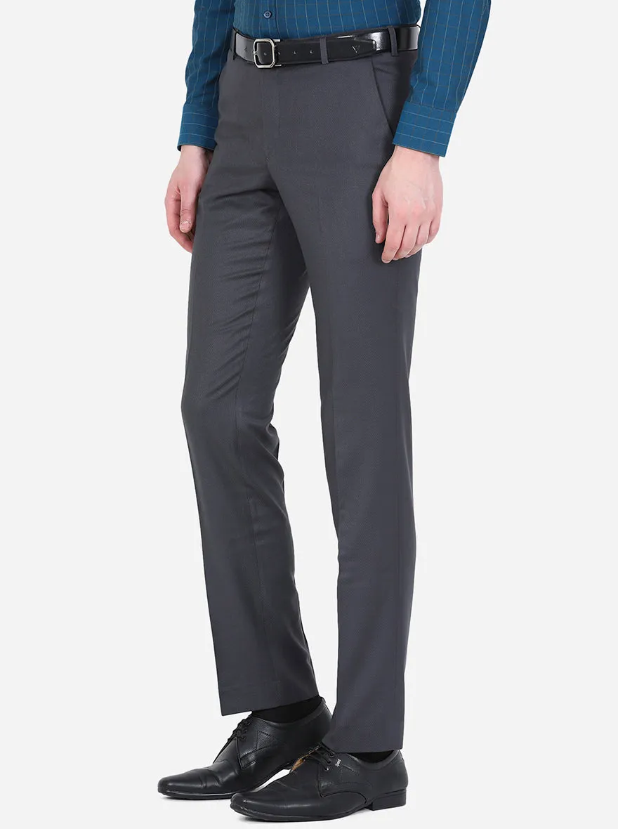 Dark Grey Solid Slim Fit Formal Trouser | Metal