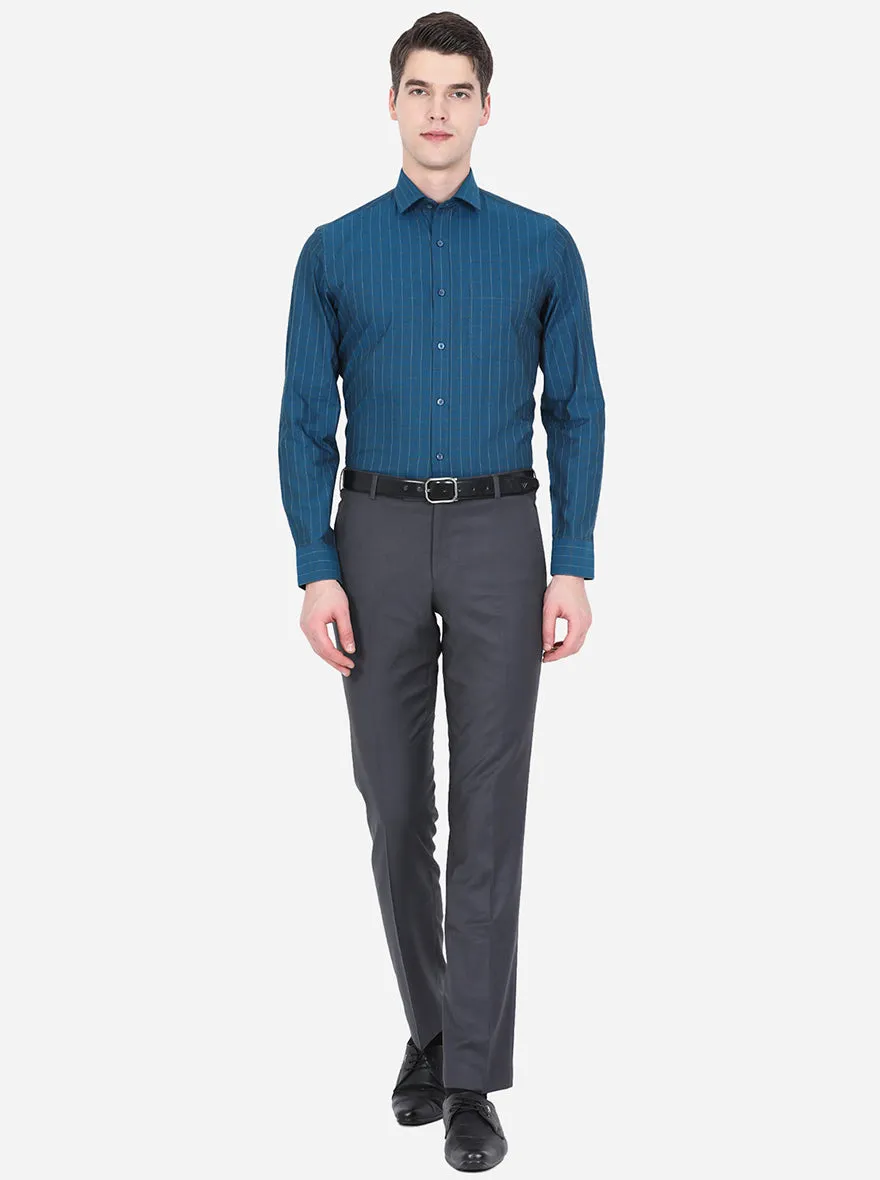 Dark Grey Solid Slim Fit Formal Trouser | Metal