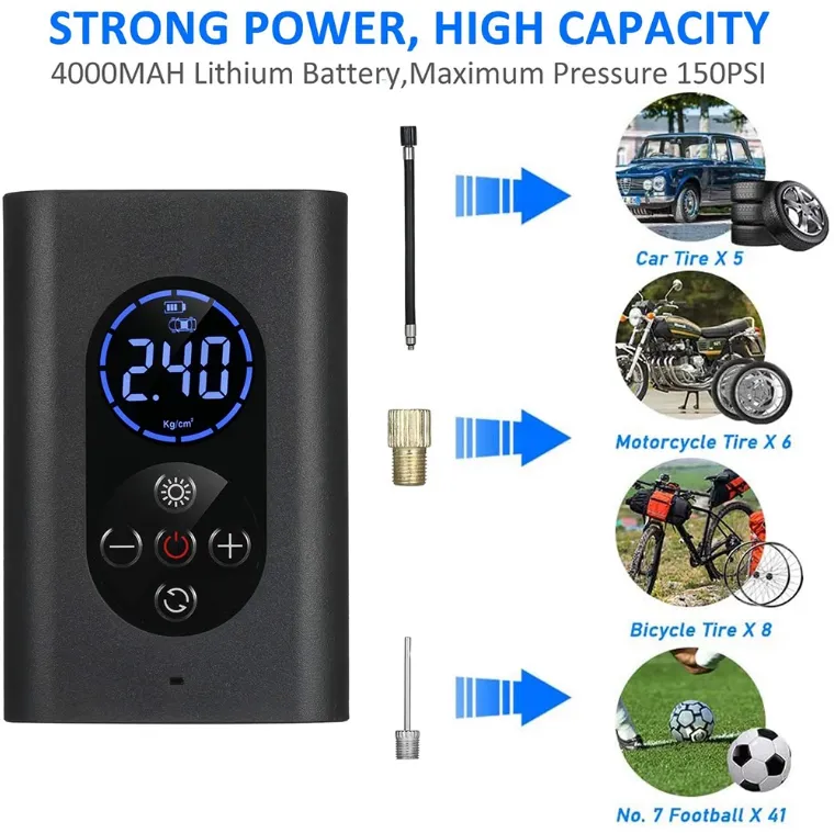 Electric Air Pump Compressor Mini Portable Wireless Rechargeable Air Pump For Tire