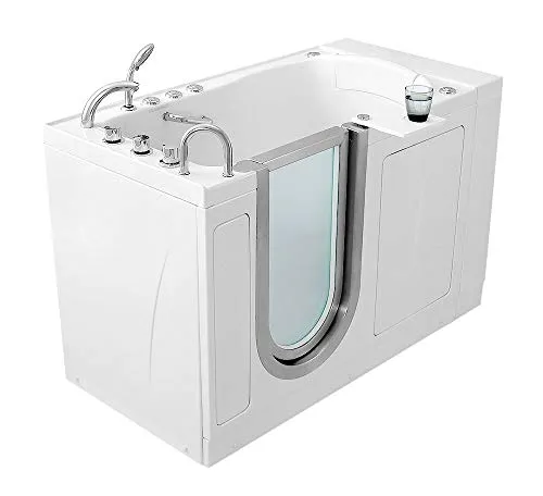 Ella's Bubbles Ella Elite 30"x 52" Hydro Massage Acrylic Walk-In Bathtub, Inward Swing Door, Thermostatic Control Faucet, H3107 (Left), White