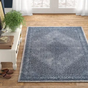 Emette Oriental Handmade Wool Area Rug in Dark Blue Bungalow Rose Rug Size: Rectangle 8'6" x 11'6"