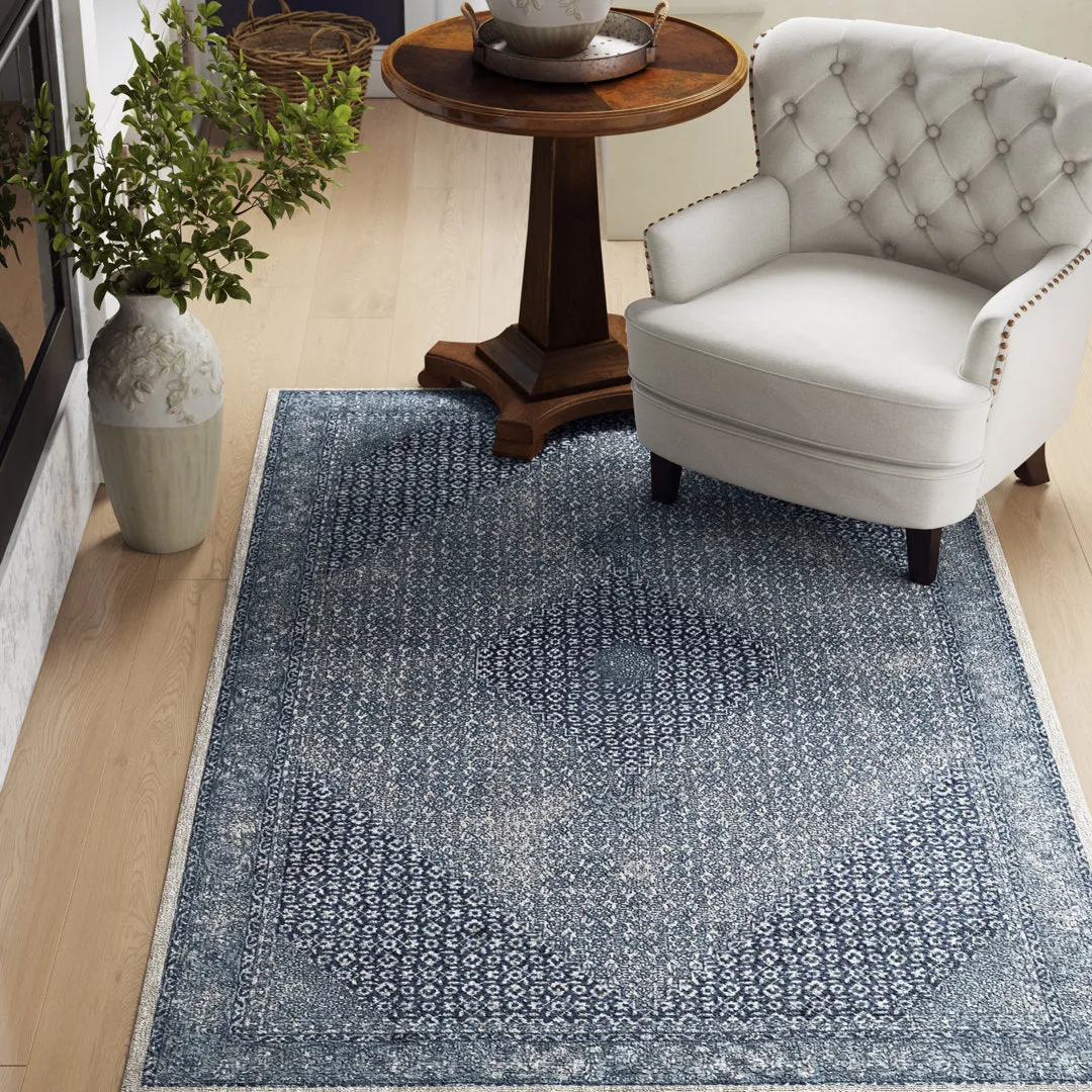 Emette Oriental Handmade Wool Area Rug in Dark Blue Bungalow Rose Rug Size: Rectangle 8'6" x 11'6"