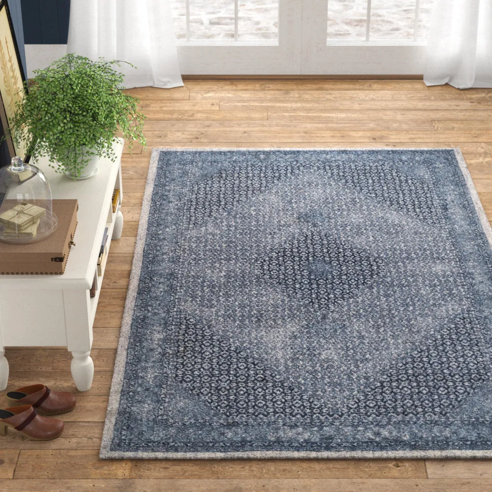 Emette Oriental Handmade Wool Area Rug in Dark Blue Bungalow Rose Rug Size: Rectangle 8'6" x 11'6"