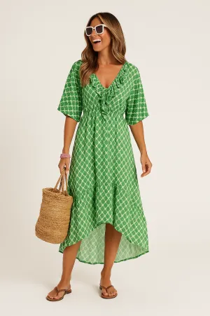 Faith |  Ruffled V-Neck Floral Midi Dress