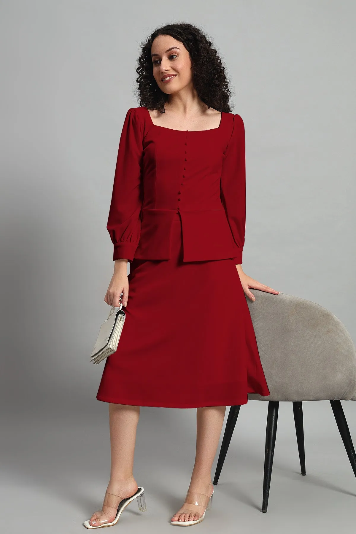 Flare of Grace Skirt Co-ord Set, Red