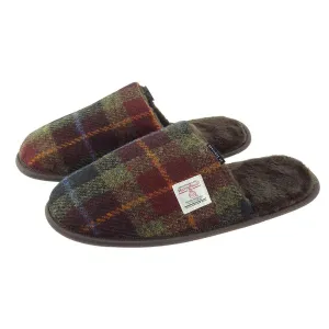 Glen Appin Harris Tweed Slippers In Rust Check