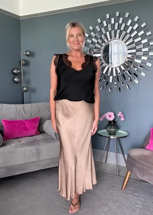 Gold Satin Slip Skirt