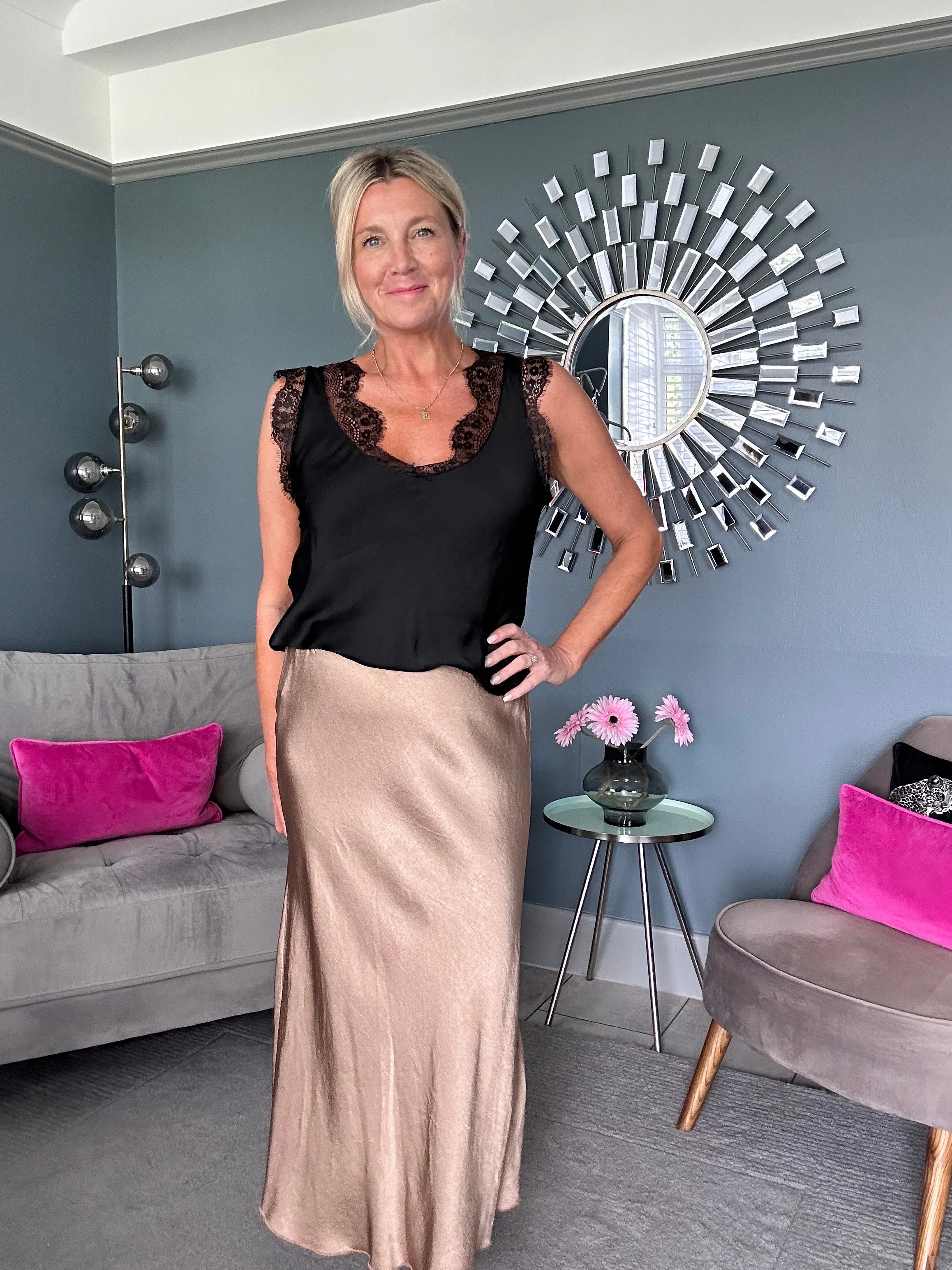 Gold Satin Slip Skirt