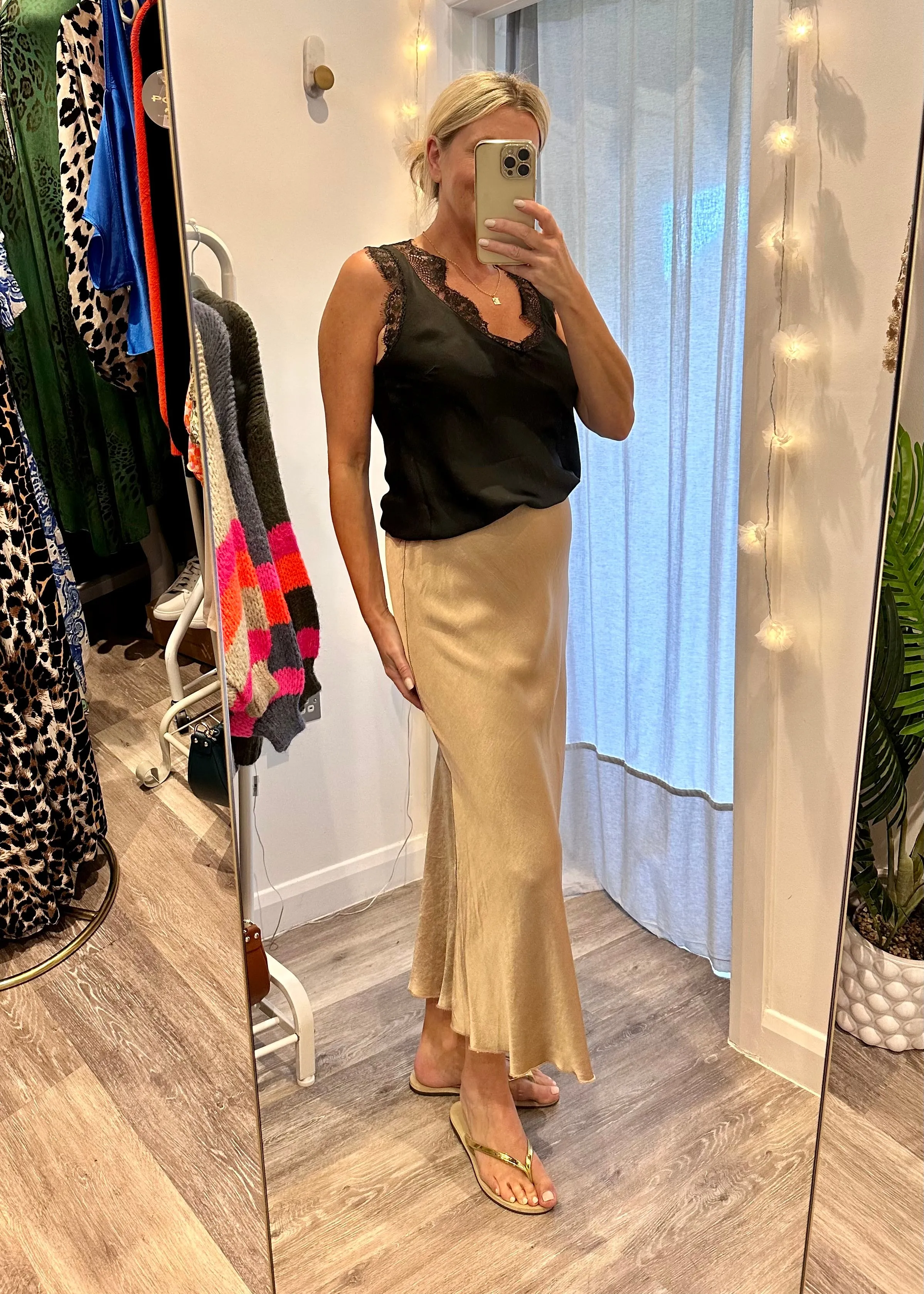 Gold Satin Slip Skirt