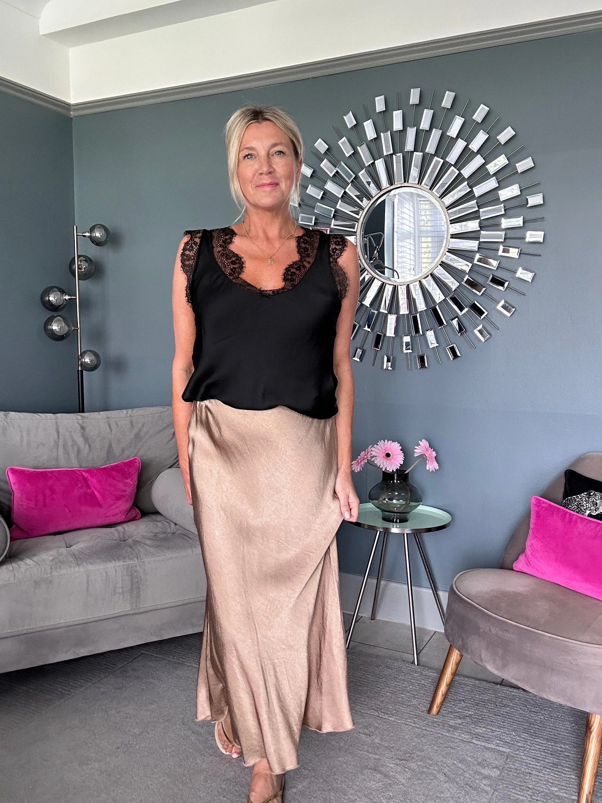 Gold Satin Slip Skirt