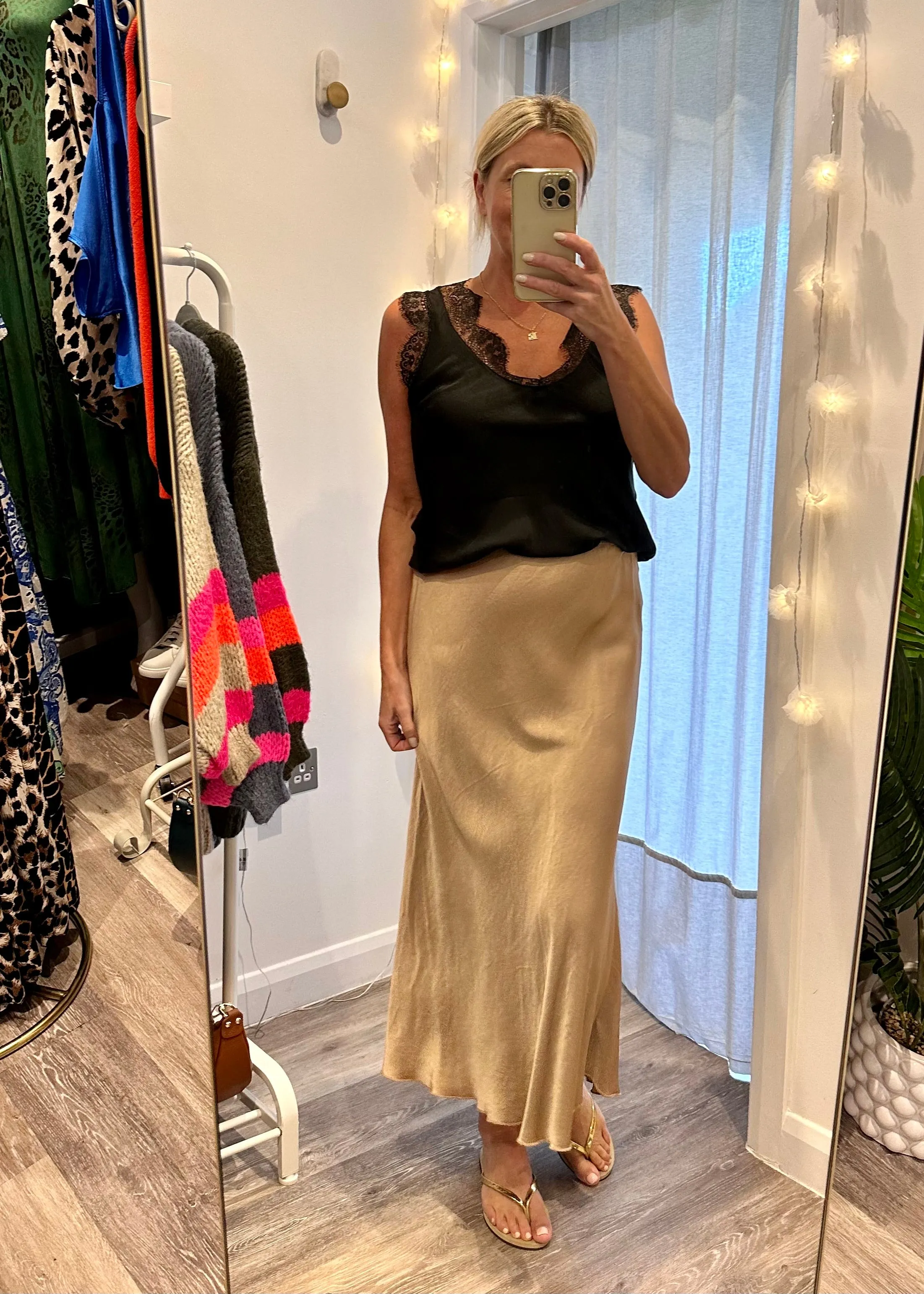 Gold Satin Slip Skirt