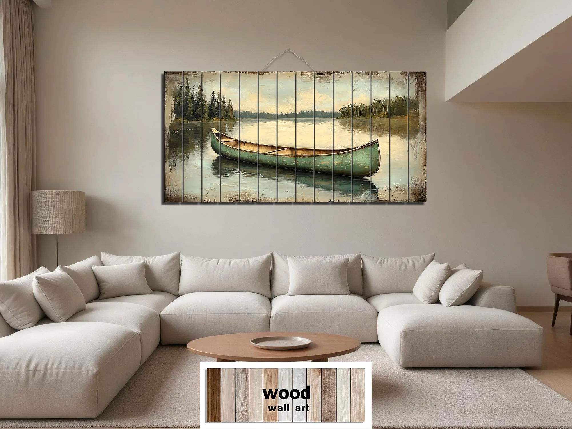 Green Canoe Real Wood Wall Art For Cabin Decor