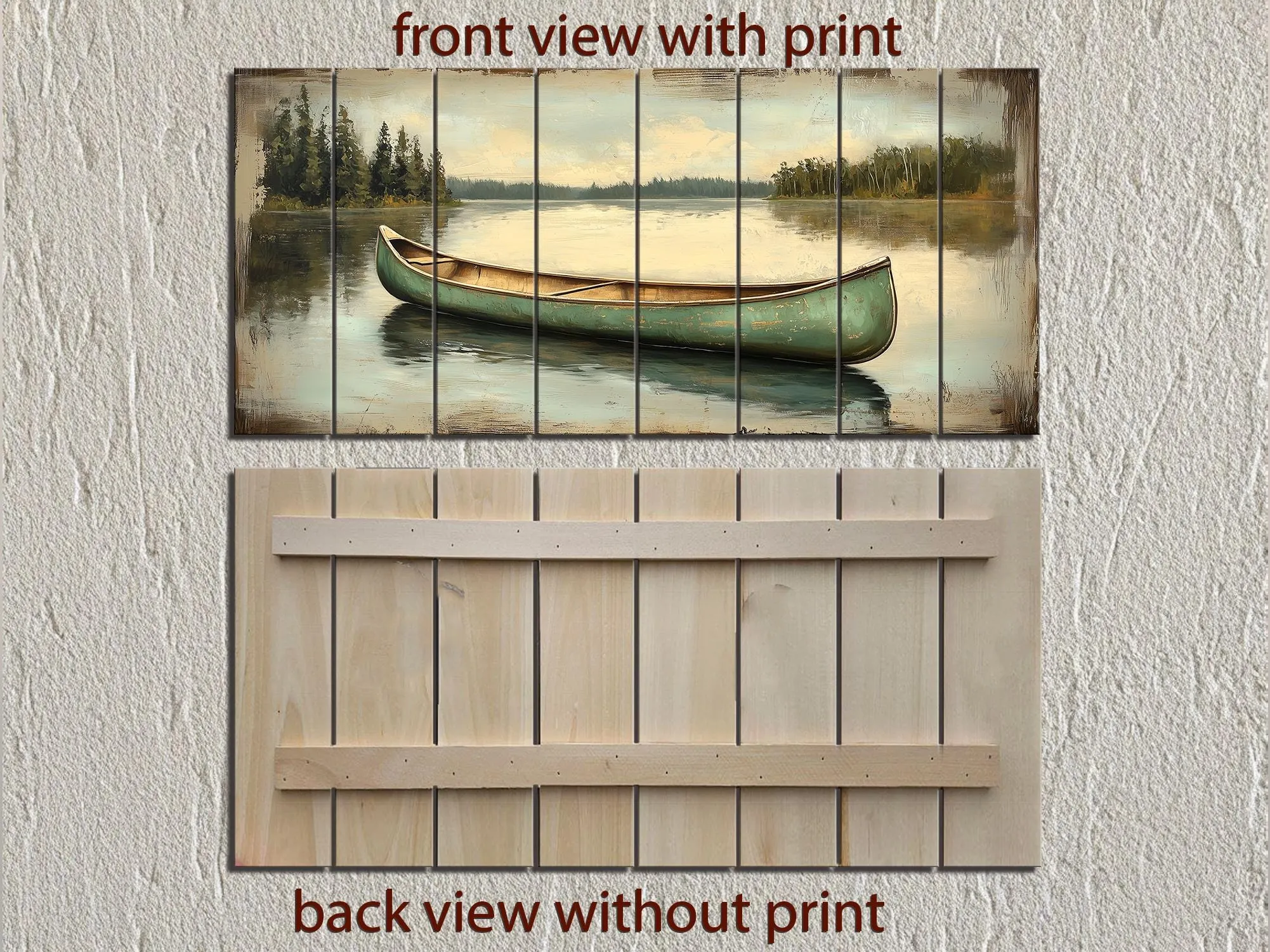 Green Canoe Real Wood Wall Art For Cabin Decor