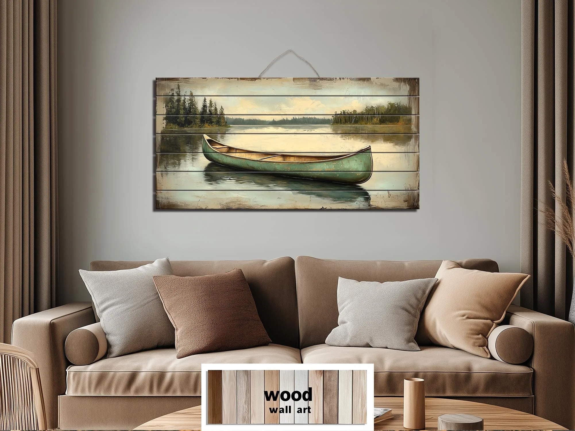 Green Canoe Real Wood Wall Art For Cabin Decor