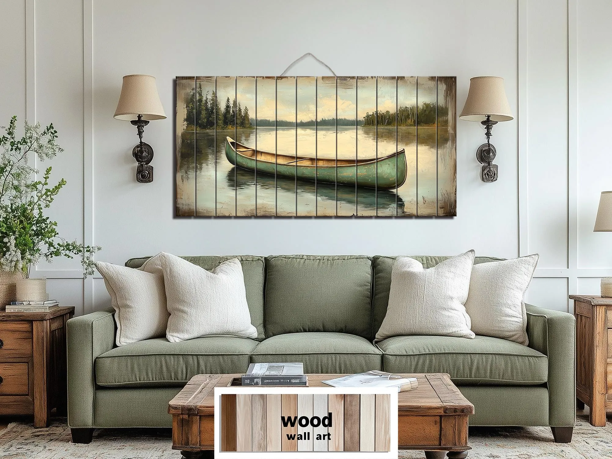 Green Canoe Real Wood Wall Art For Cabin Decor