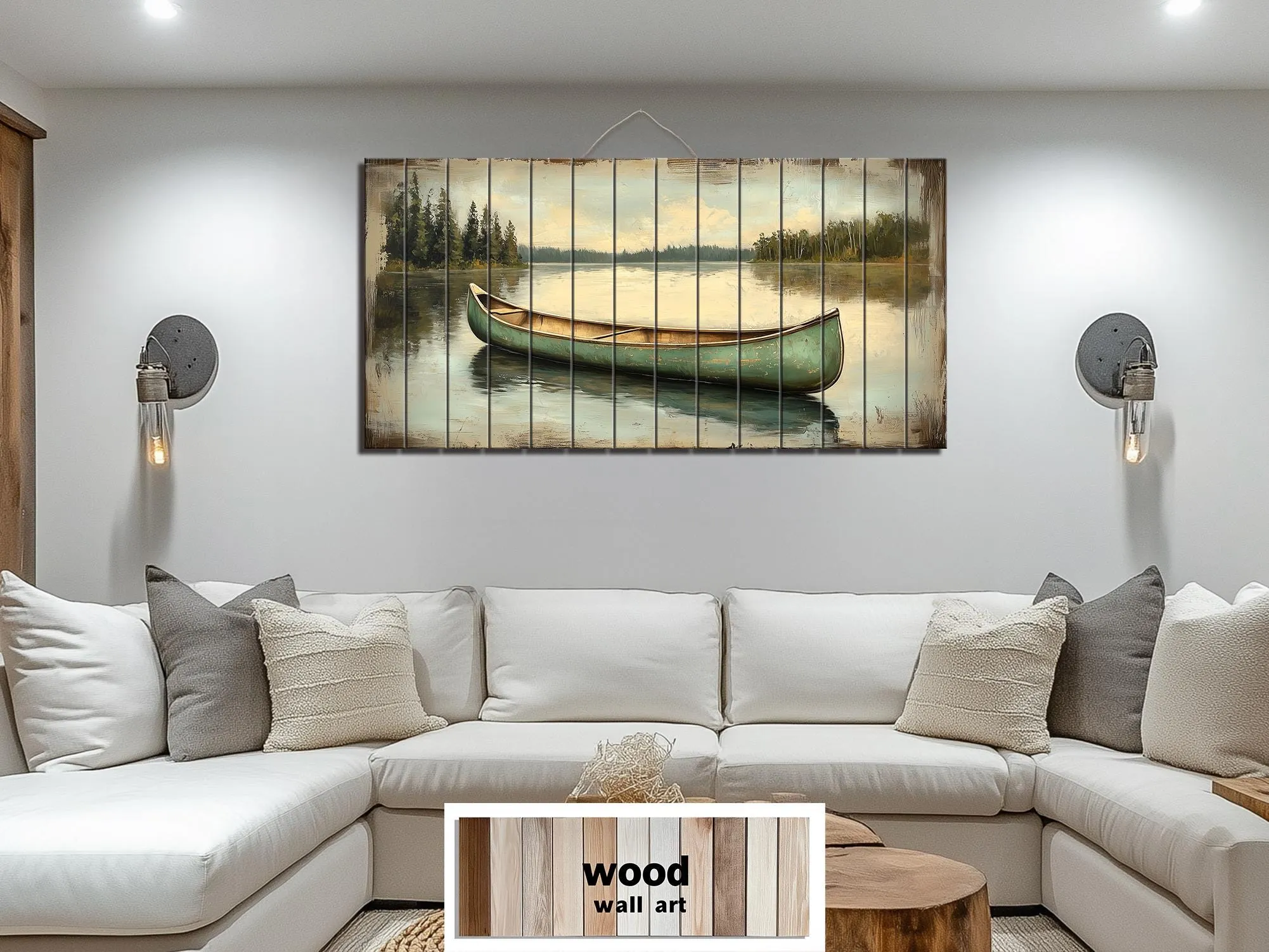 Green Canoe Real Wood Wall Art For Cabin Decor