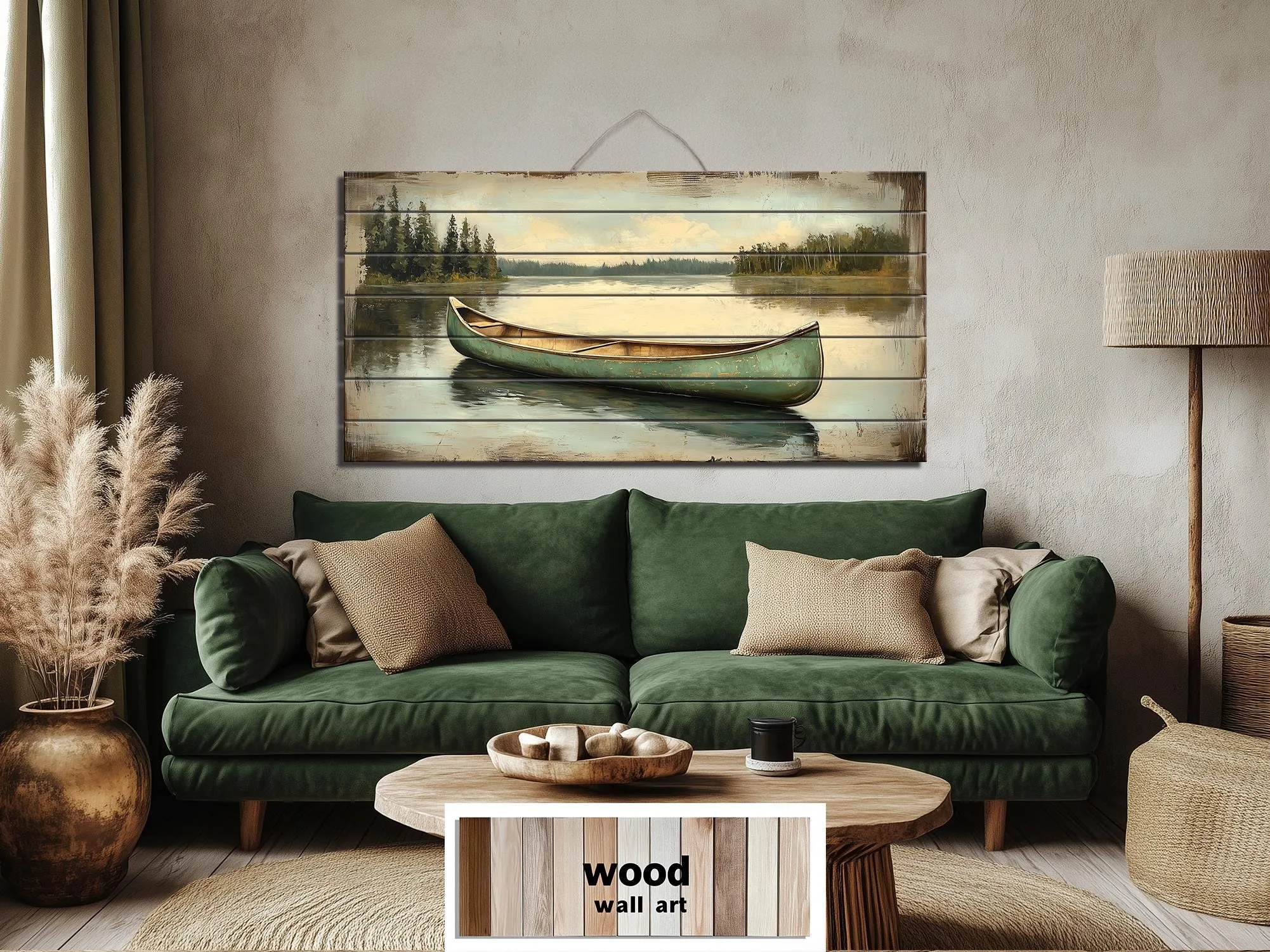 Green Canoe Real Wood Wall Art For Cabin Decor
