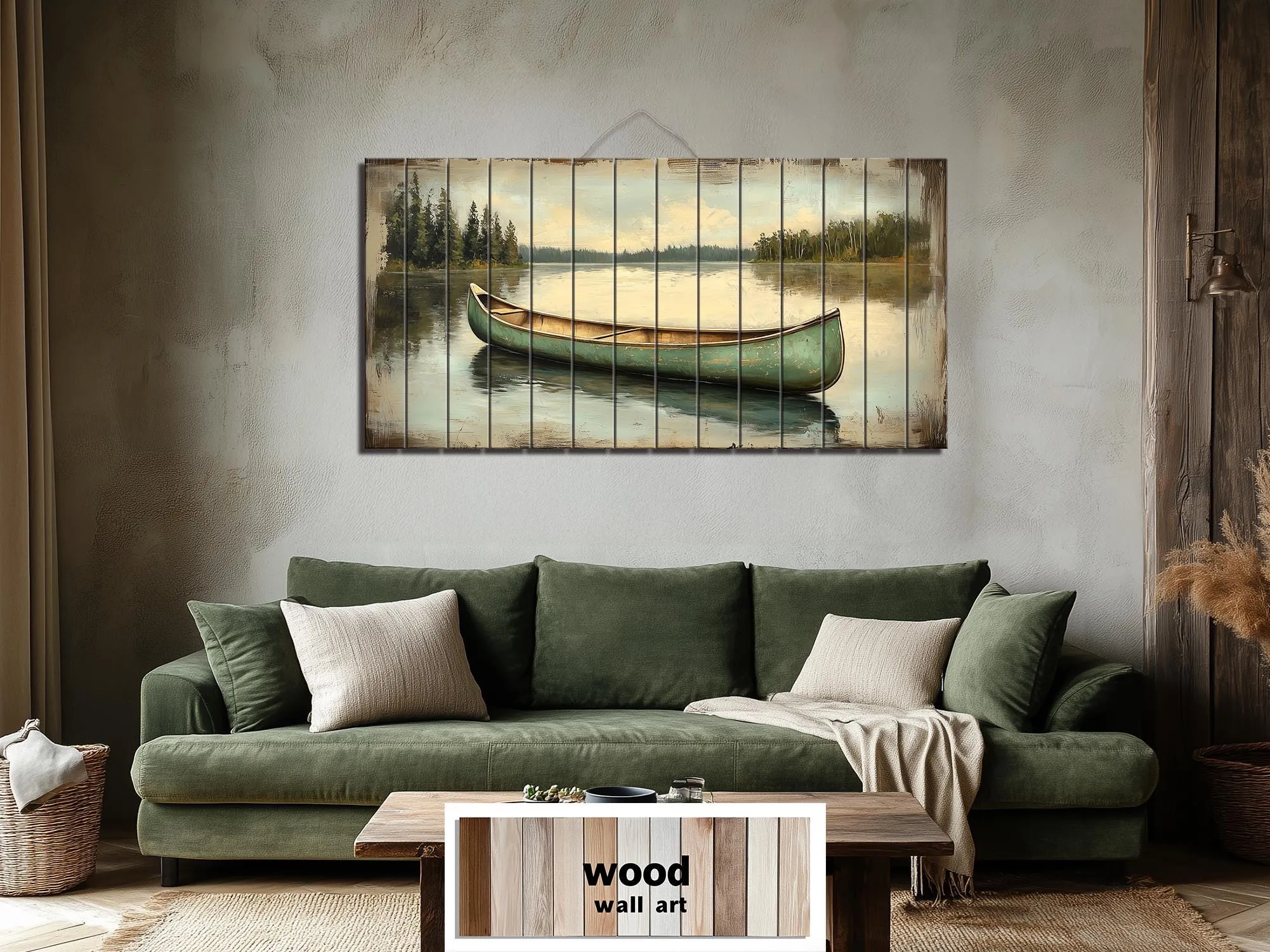 Green Canoe Real Wood Wall Art For Cabin Decor