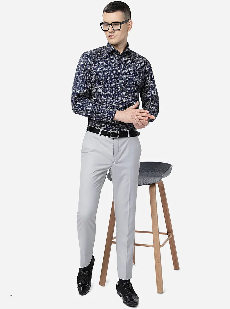 Grey Solid Slim Fit Formal Trouser | Metal