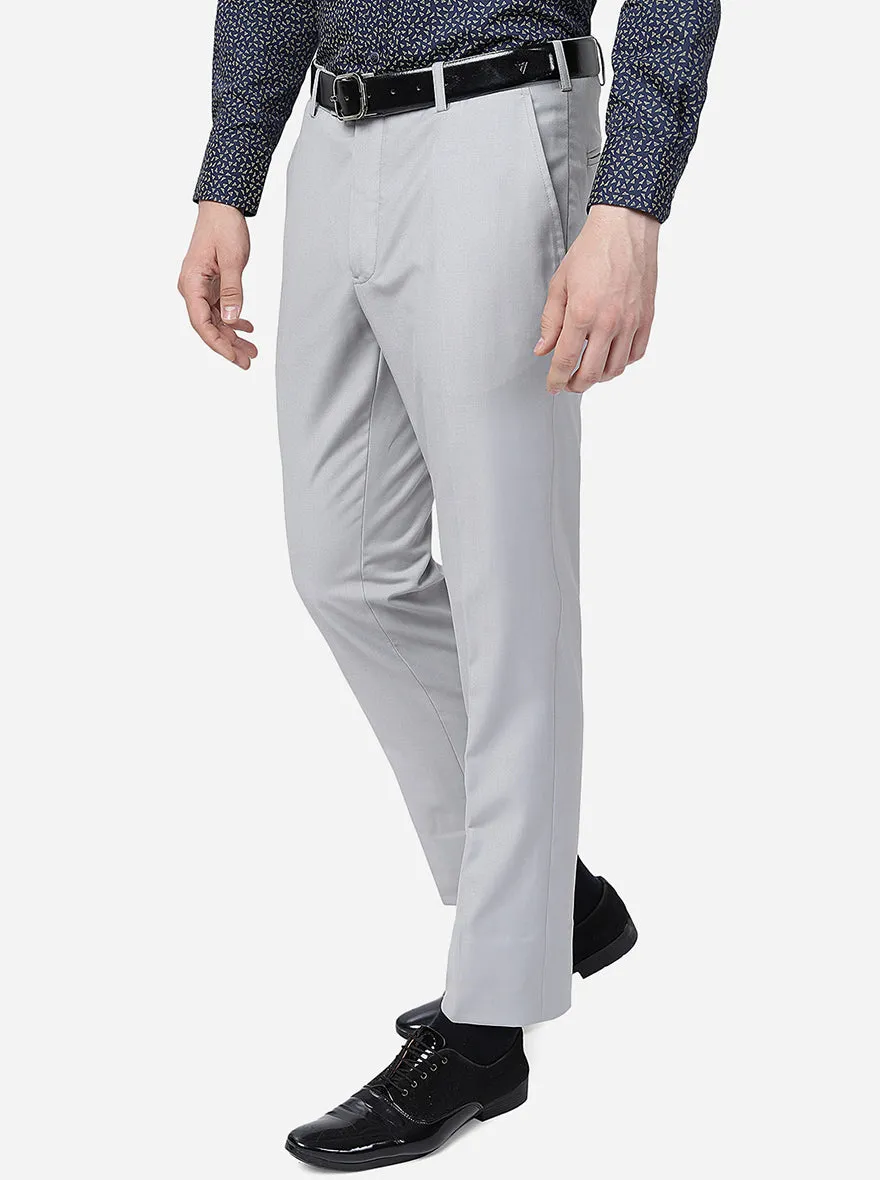Grey Solid Slim Fit Formal Trouser | Metal