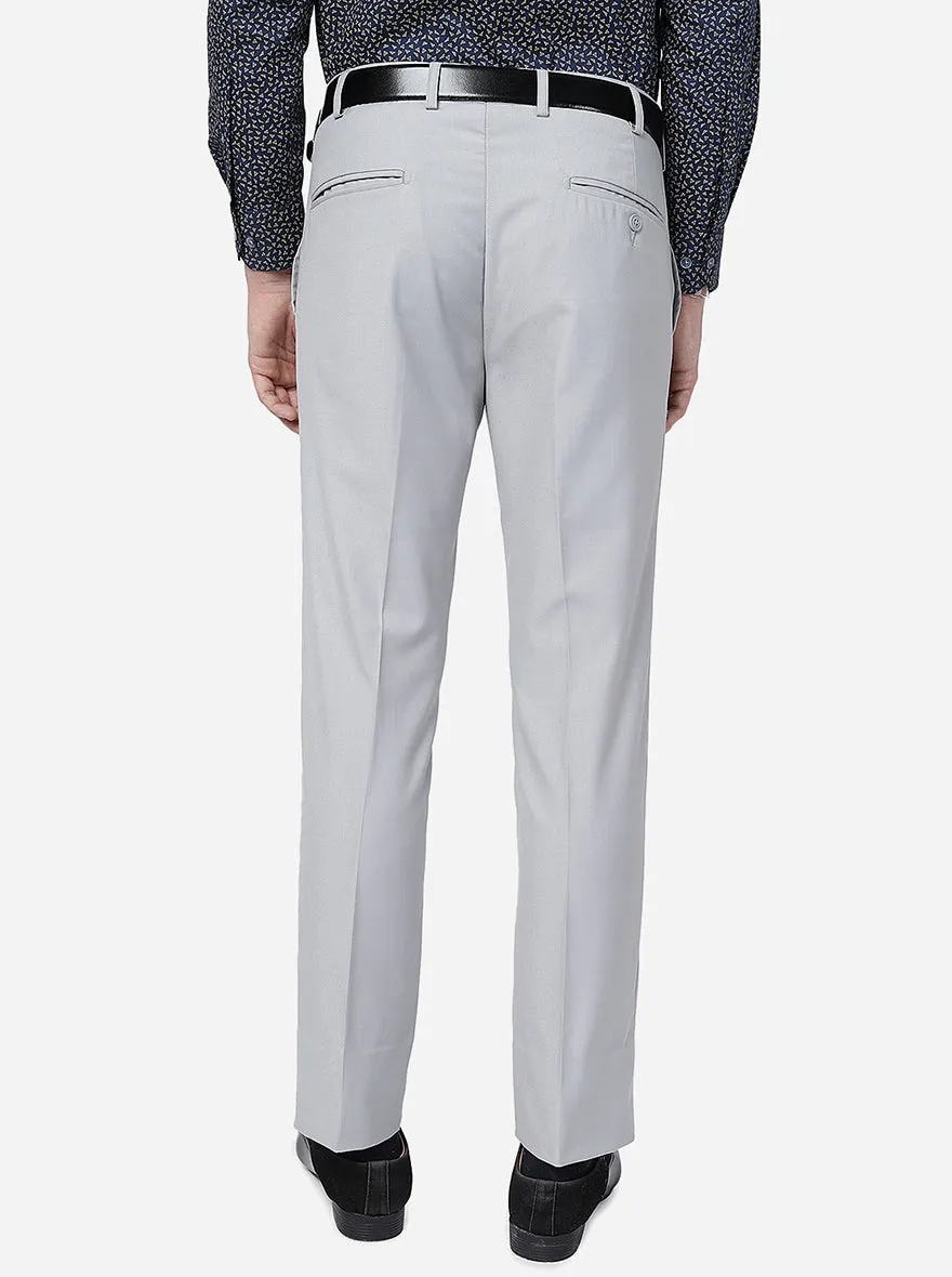 Grey Solid Slim Fit Formal Trouser | Metal