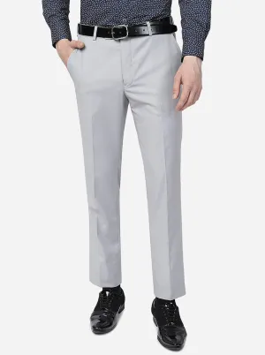 Grey Solid Slim Fit Formal Trouser | Metal