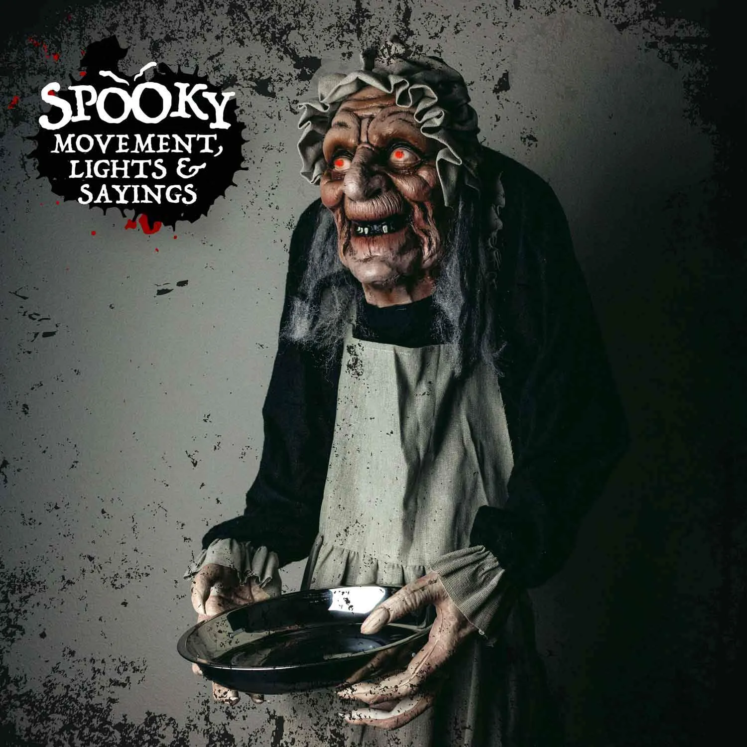 Halloween Animatronics Sound-Activated Old Lady with Candy Dish Decoration