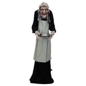 Halloween Animatronics Sound-Activated Old Lady with Candy Dish Decoration