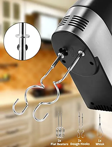 Hand Mixer Electric 5-Speed Handheld Kitchen Mixer for Cake, Egg White, Yeast Dough, Include 5 Stainless Steel Accessories, (2 Beaters, 2 Dough Hooks & 1 Whisk), with Eject/ Turbo Function, 450W Peak