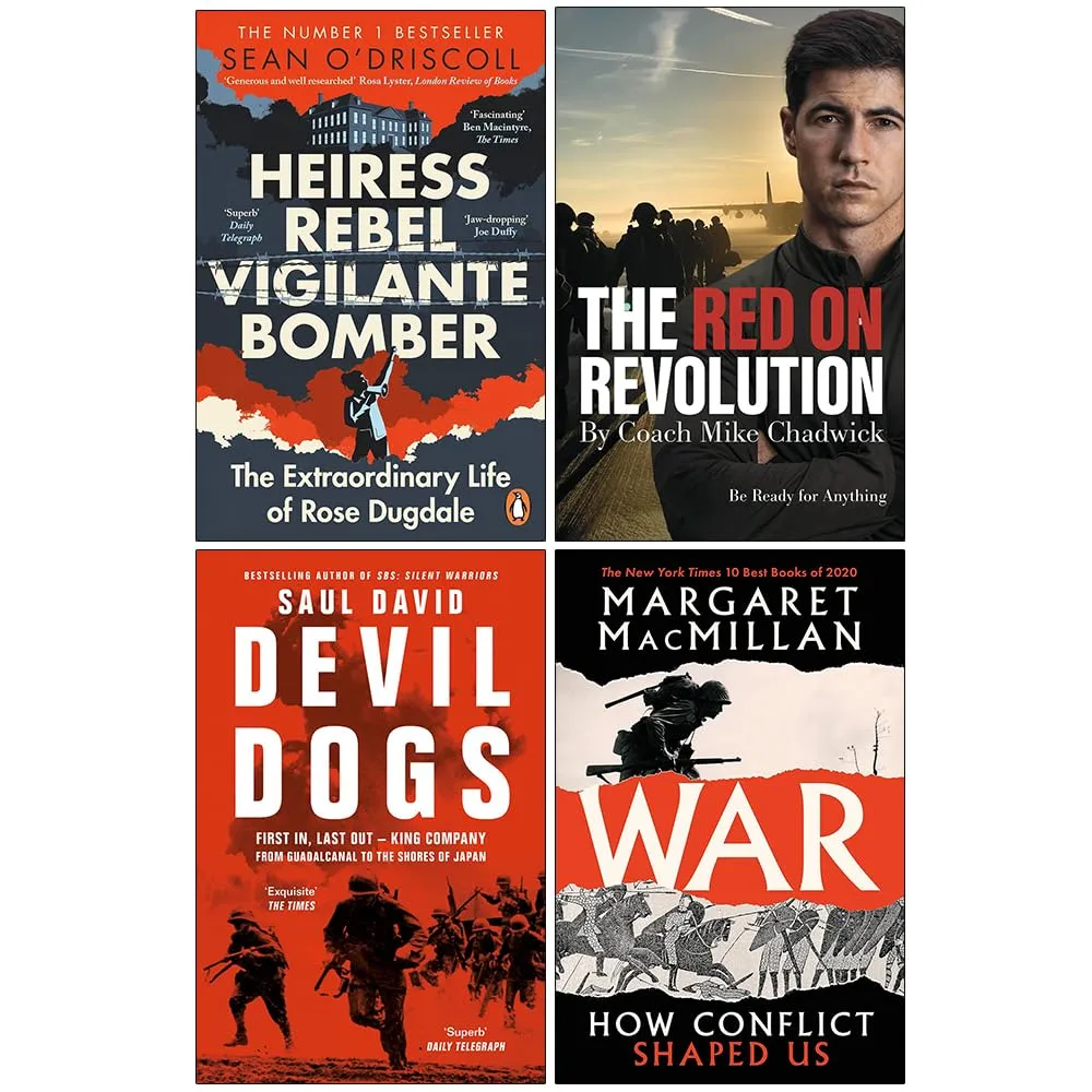 Heiress Rebel Vigilante Bomber, The Red On Revolution, Devil Dogs & [Hardcover] War How Conflict Shaped Us 4 Books Collection Set