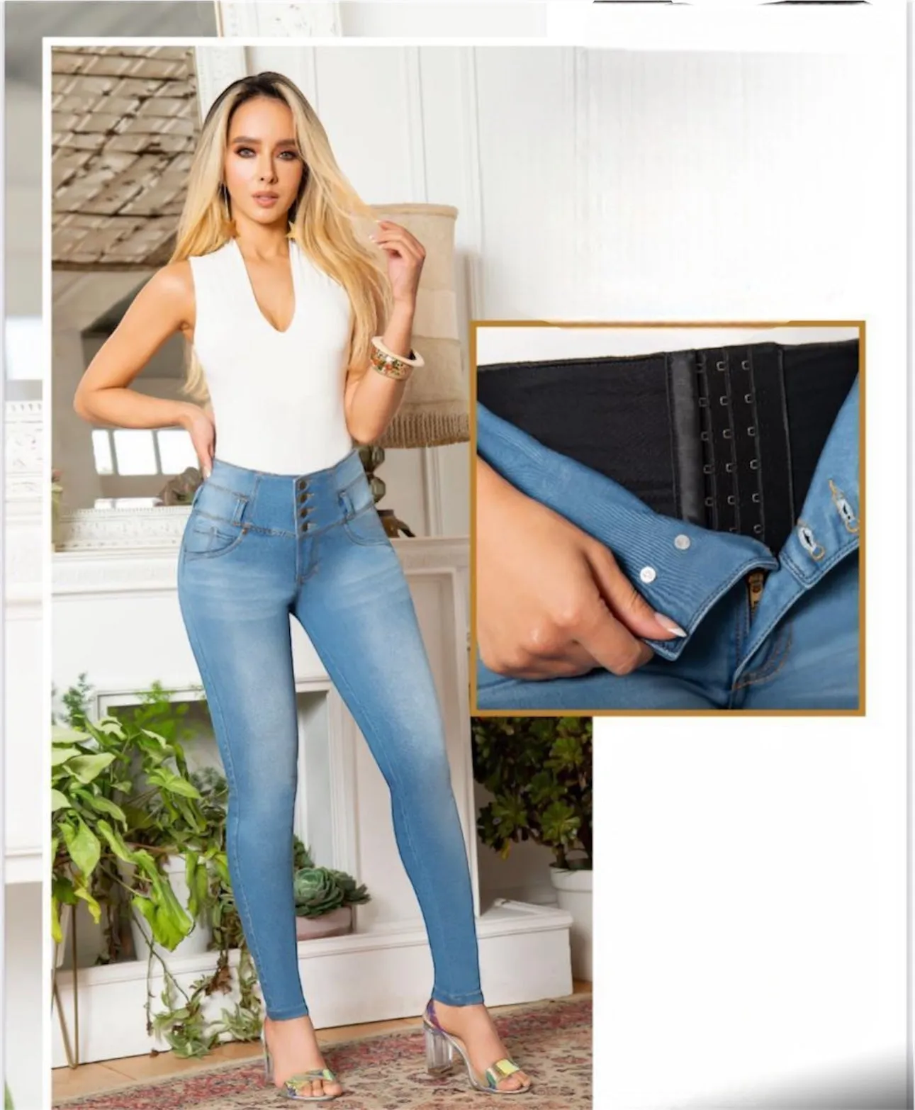 High-Waisted Jeans with Built-in Tummy Control Shapewear