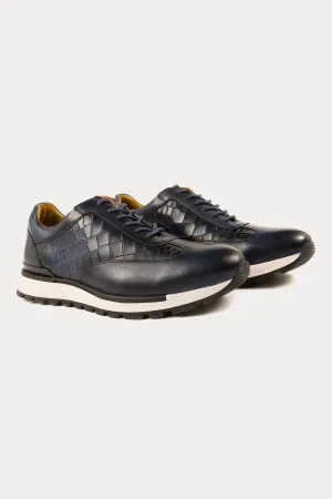 Hoxton Leather Smart Trainers in Navy
