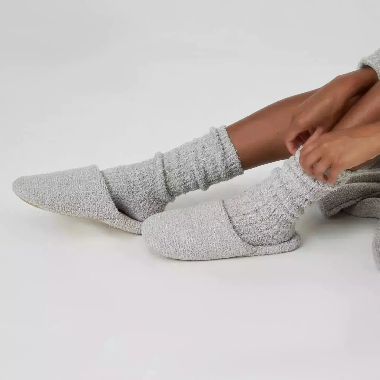 Kashwere Lounge Ultra Plush Slippers Heathered Closed Toe Available Oyster / Bone, Blush / White & Silver Fox / Pewter