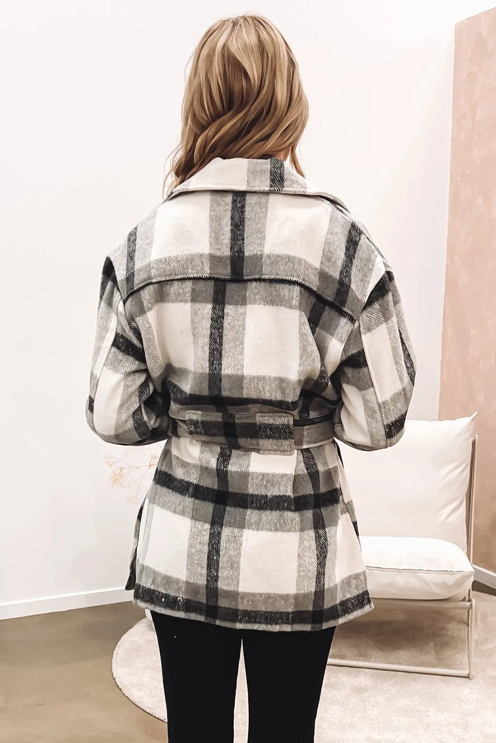 Khaki Plaid Button-Up Flap Pocket Shacket