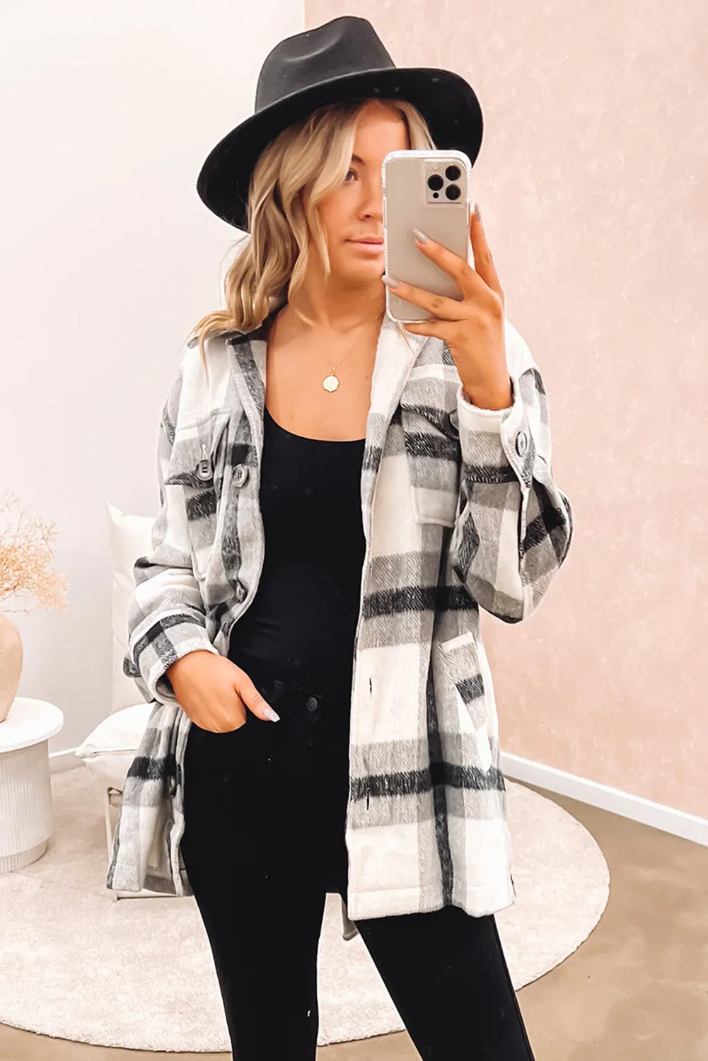 Khaki Plaid Button-Up Flap Pocket Shacket