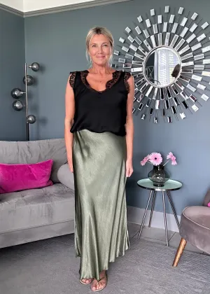 Khaki Satin Slip Skirt