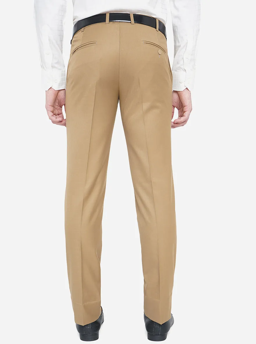 Khaki Solid Slim Fit Formal Trouser | Metal