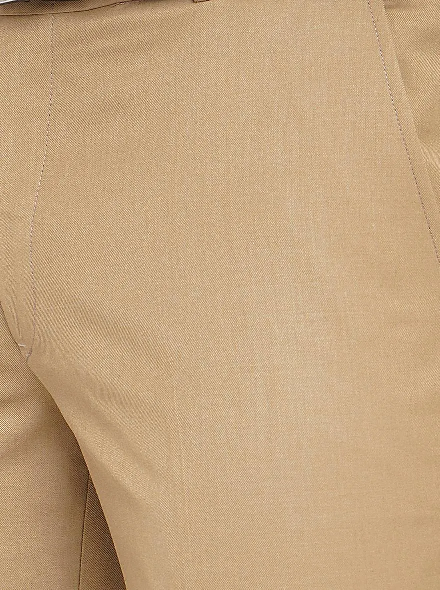Khaki Solid Slim Fit Formal Trouser | Metal