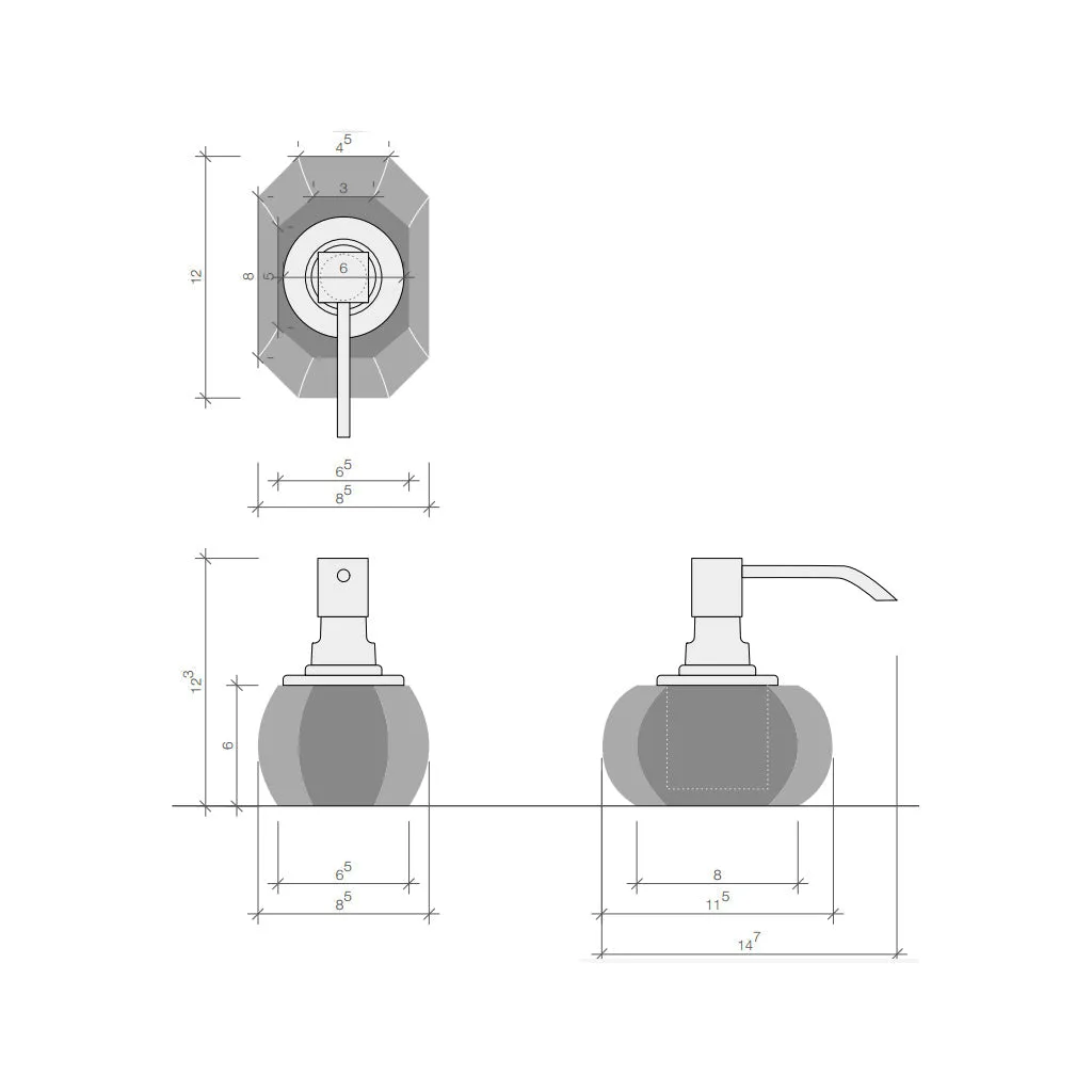 Kristall Soap Dispenser - Free Standing - 5" Brass/Glass/Clear/Matte Gold