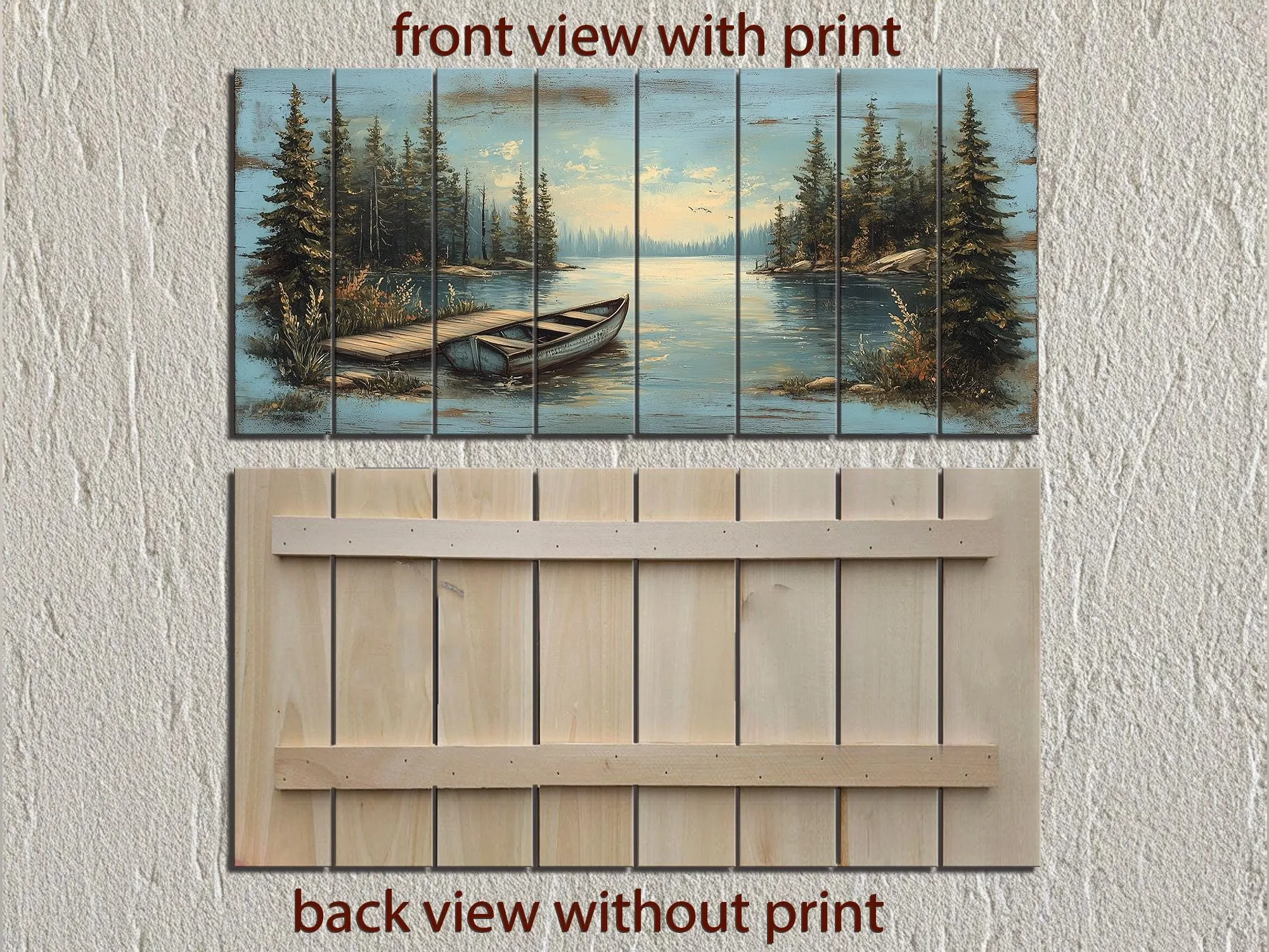 Lake Canoe And Dock Distressed Wood Wall Art