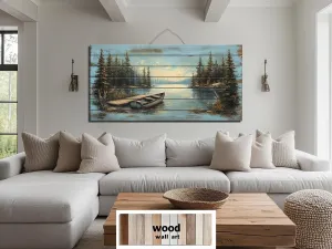 Lake Canoe And Dock Distressed Wood Wall Art