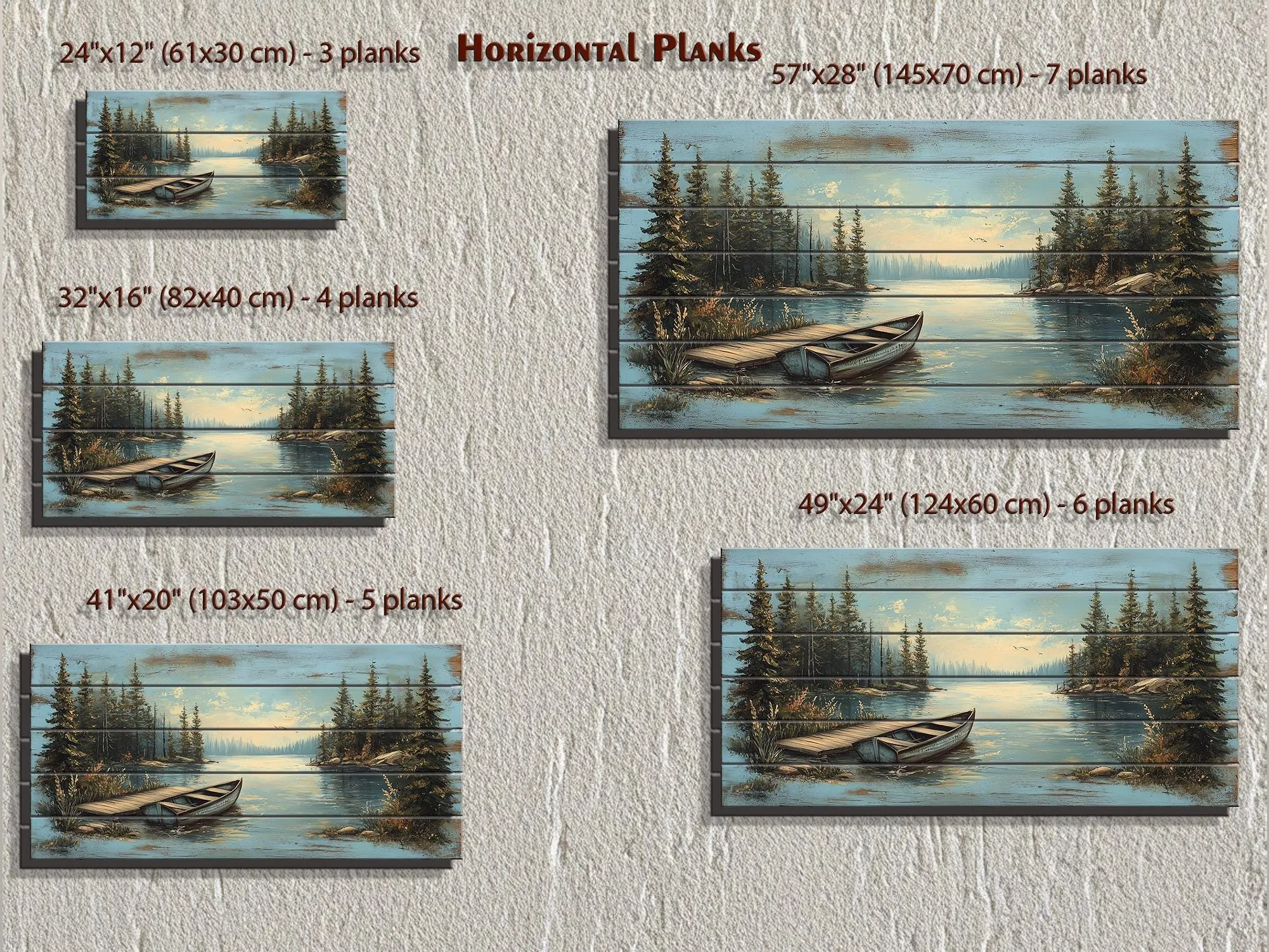 Lake Canoe And Dock Distressed Wood Wall Art