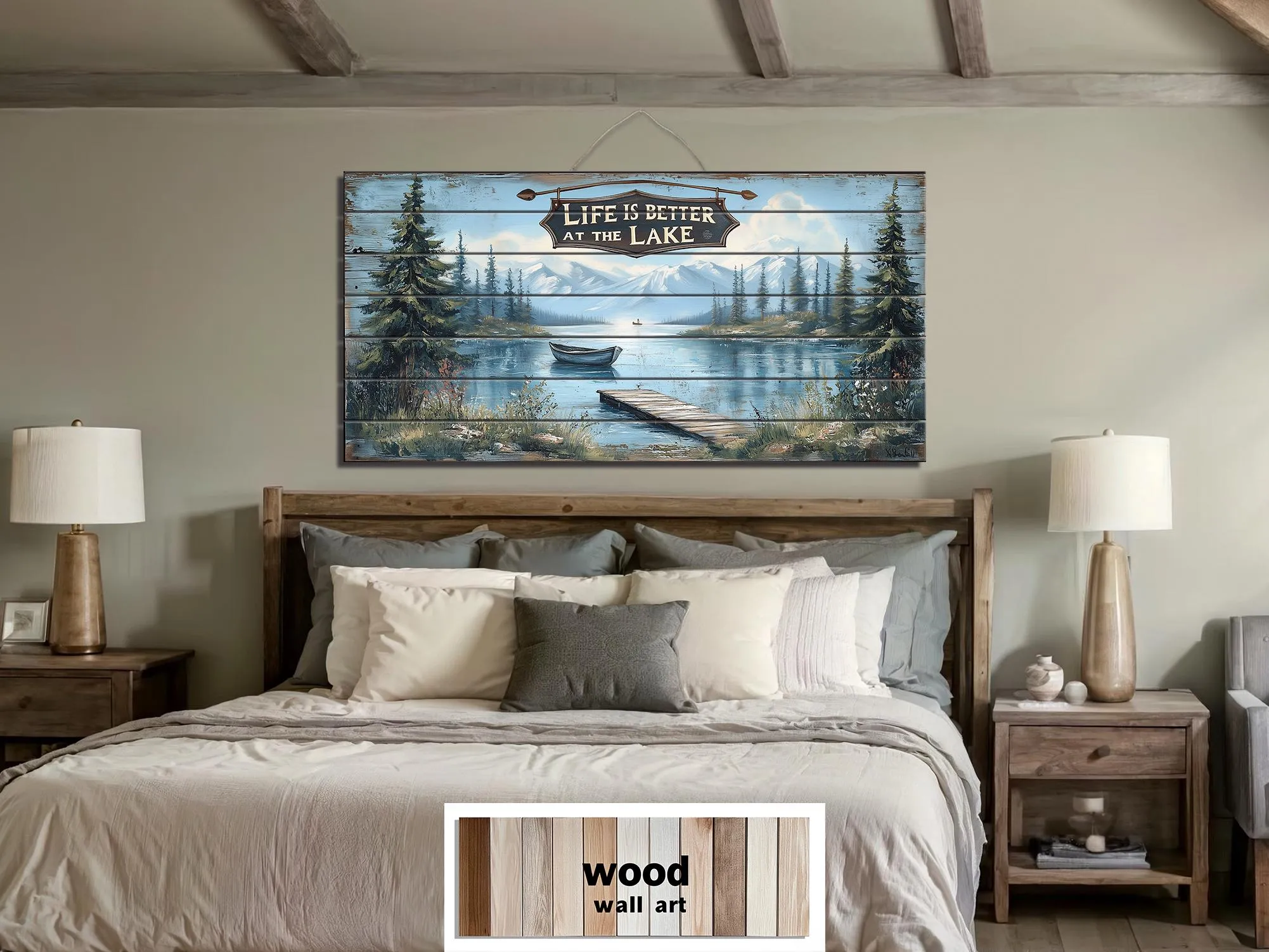 Life Is Better At The Lake Sign Distressed Wood Sign Wall Art