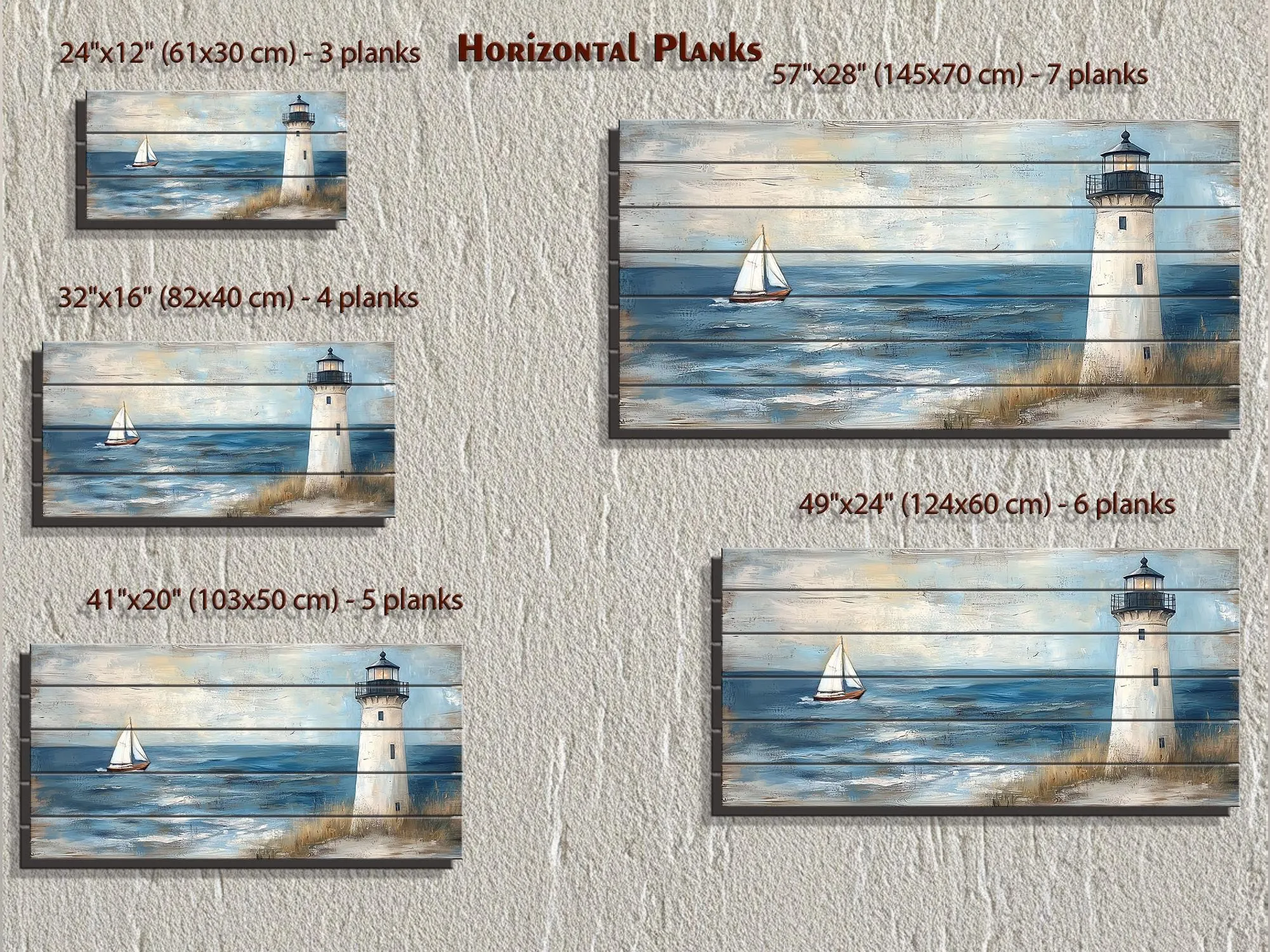 Lighthouse And Sailboat Distressed Wood Wall Art