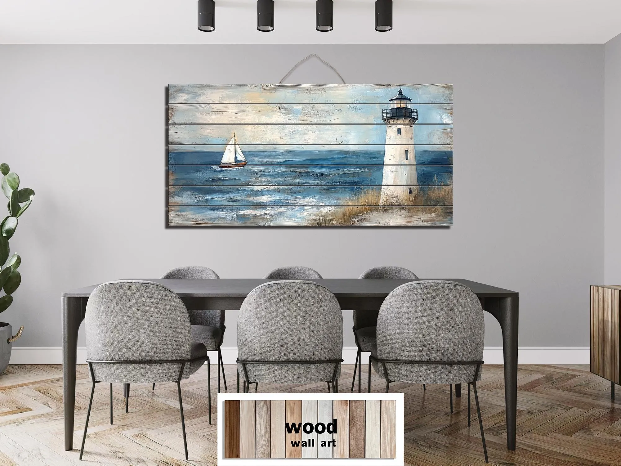 Lighthouse And Sailboat Distressed Wood Wall Art