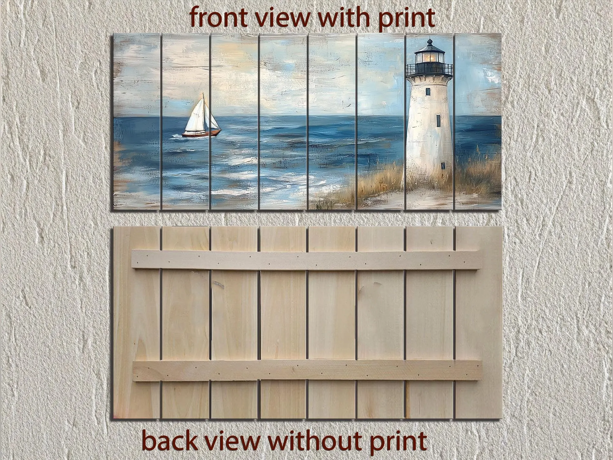Lighthouse And Sailboat Distressed Wood Wall Art