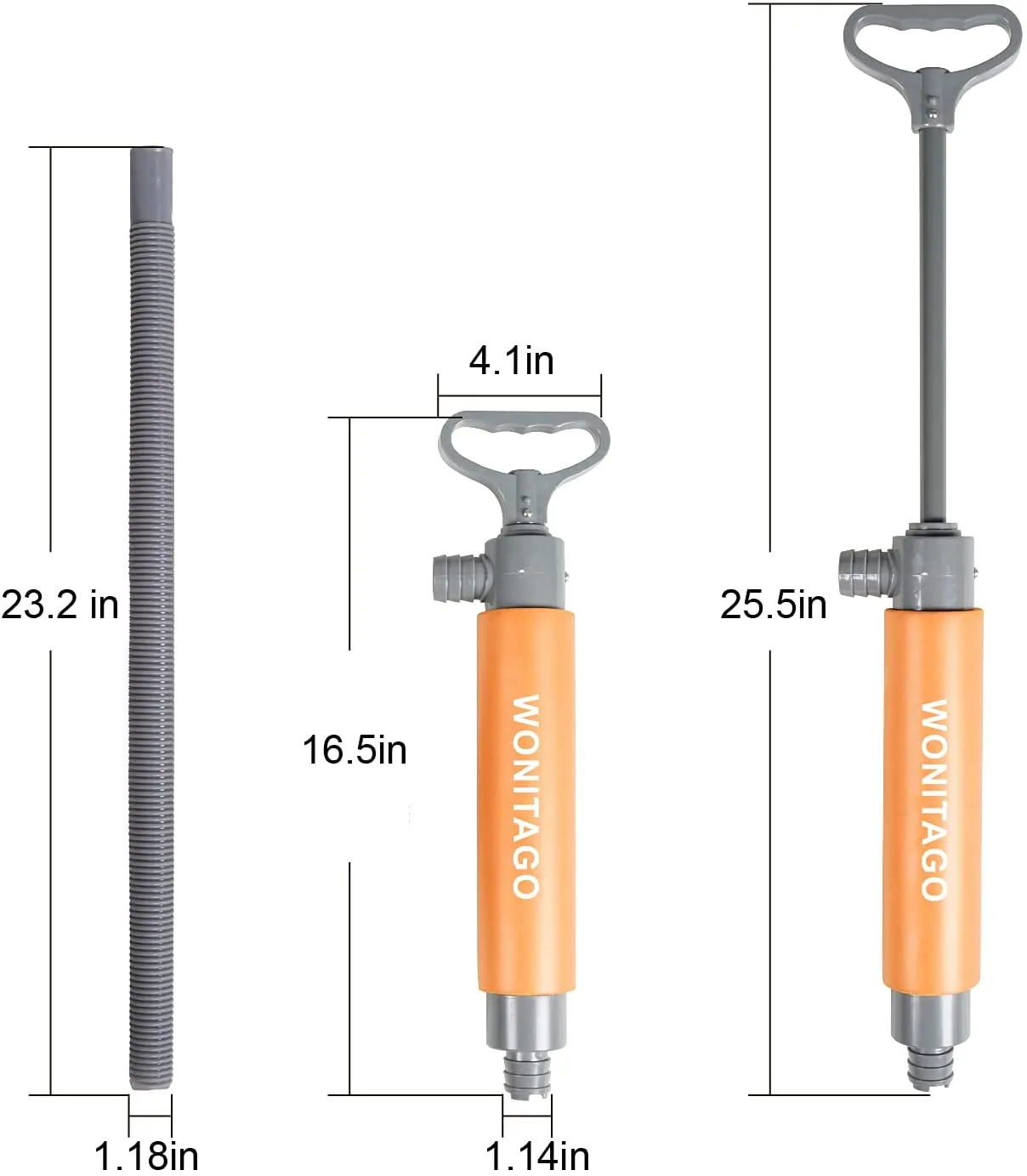 LINGVUM Bilge Pump for Kayak Canoe and Boat - 17 Inch Manual Portable Kayak Hand Water Pumps with Reversible Hose Orange